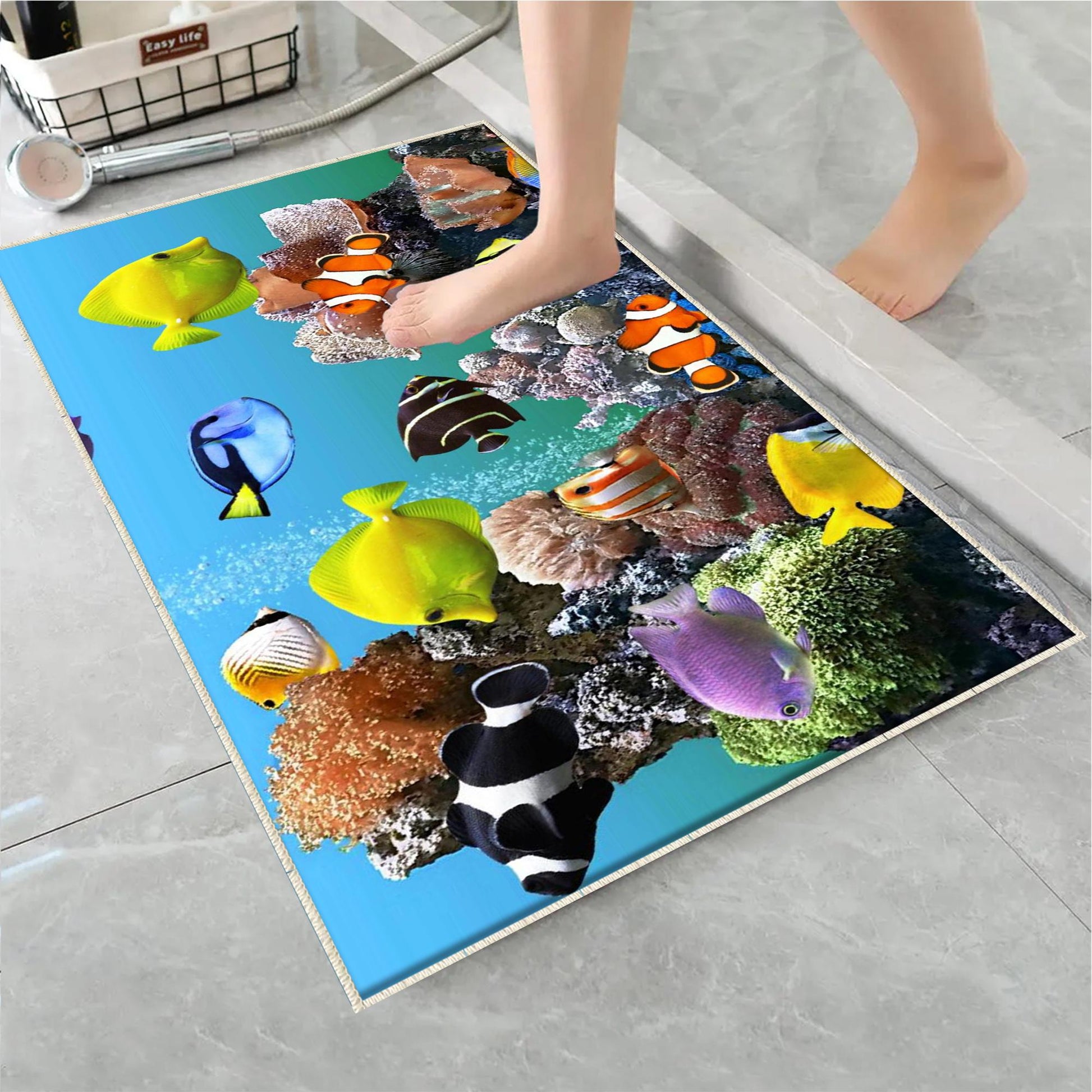 Colorful Tropical Fishes Bathroom Rug - Under Sea Non Slip Bath Mat, Quick Dry Washable Toilet Mat, Soft Modern Bathroom Decor