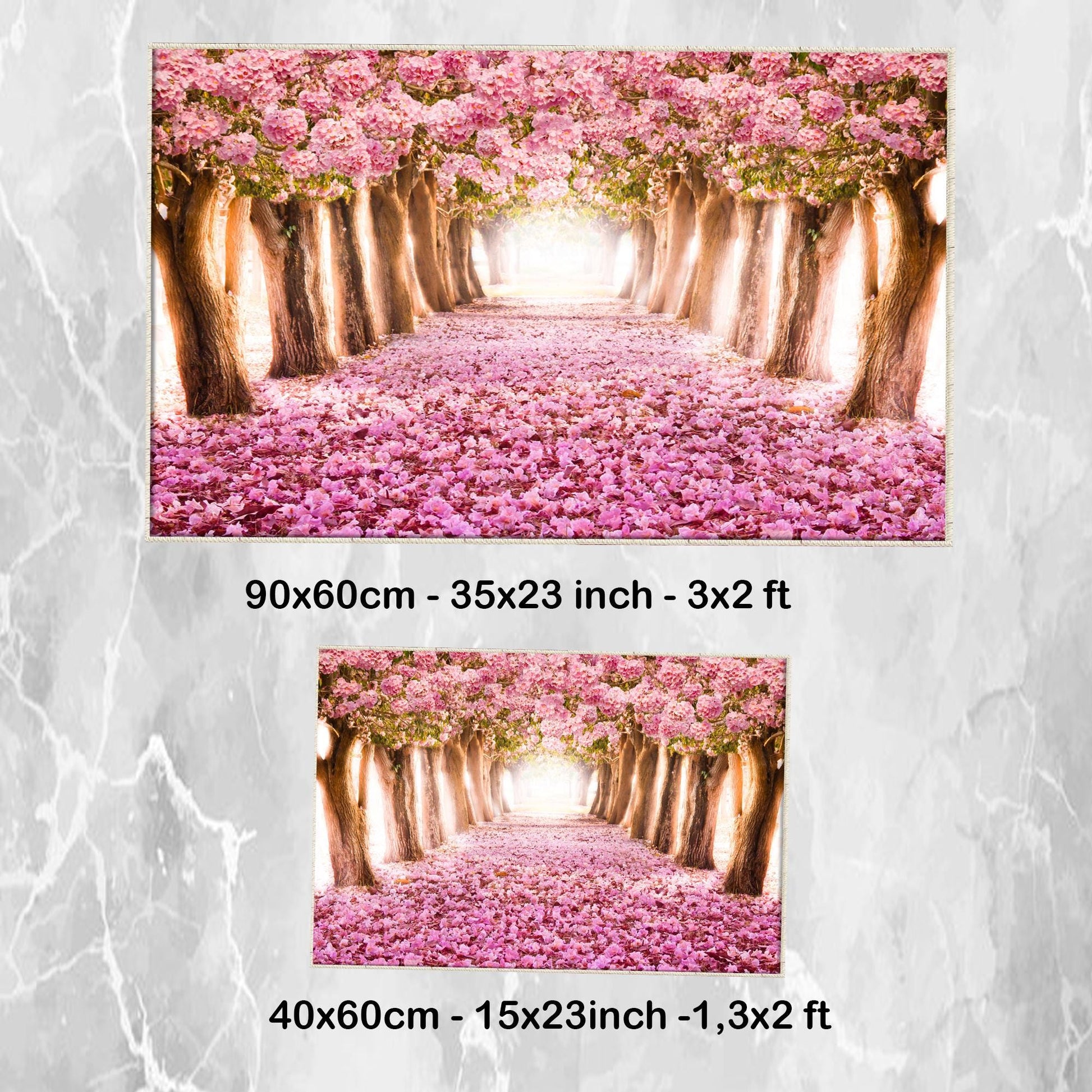 Pink Tree Leaves Forest Path Bathroom Rug - Non Slip Bath Mat, Quick Dry Washable Toilet Mat, Soft Modern Bathroom Decor