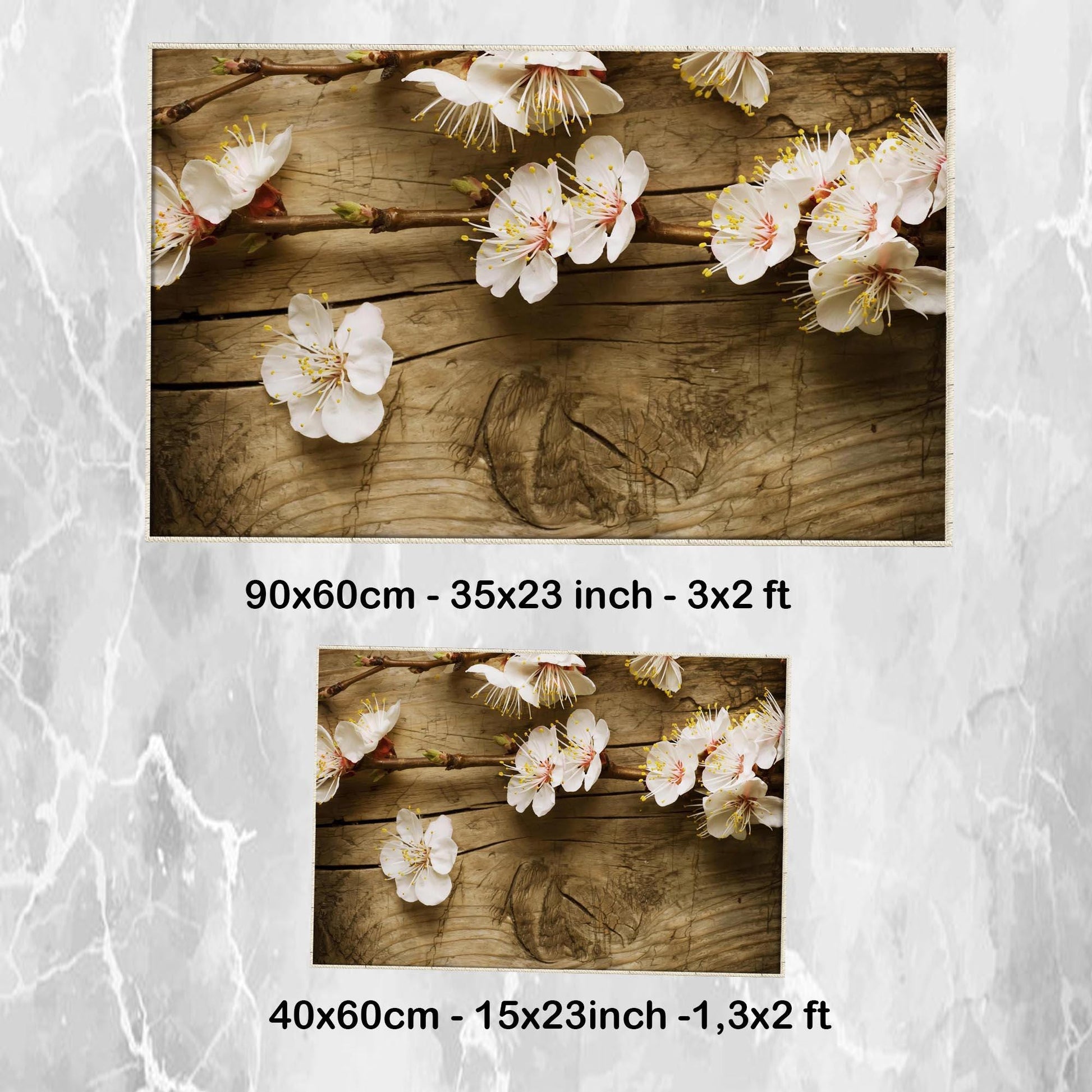 Wood on White Flowers Branch Bathroom Rug - Floral Non Slip Bath Mat, Quick Dry Washable Toilet Mat, Soft Modern Bathroom Decor