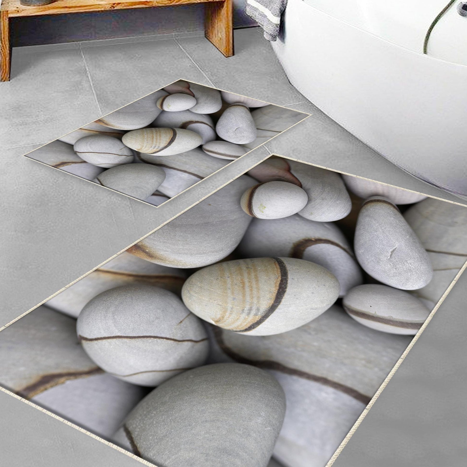 Gray Pebble Stones Bathroom Rug - Modern Non Slip Bath Mat, Quick Dry Washable Toilet Mat, Soft Modern Bathroom Decor