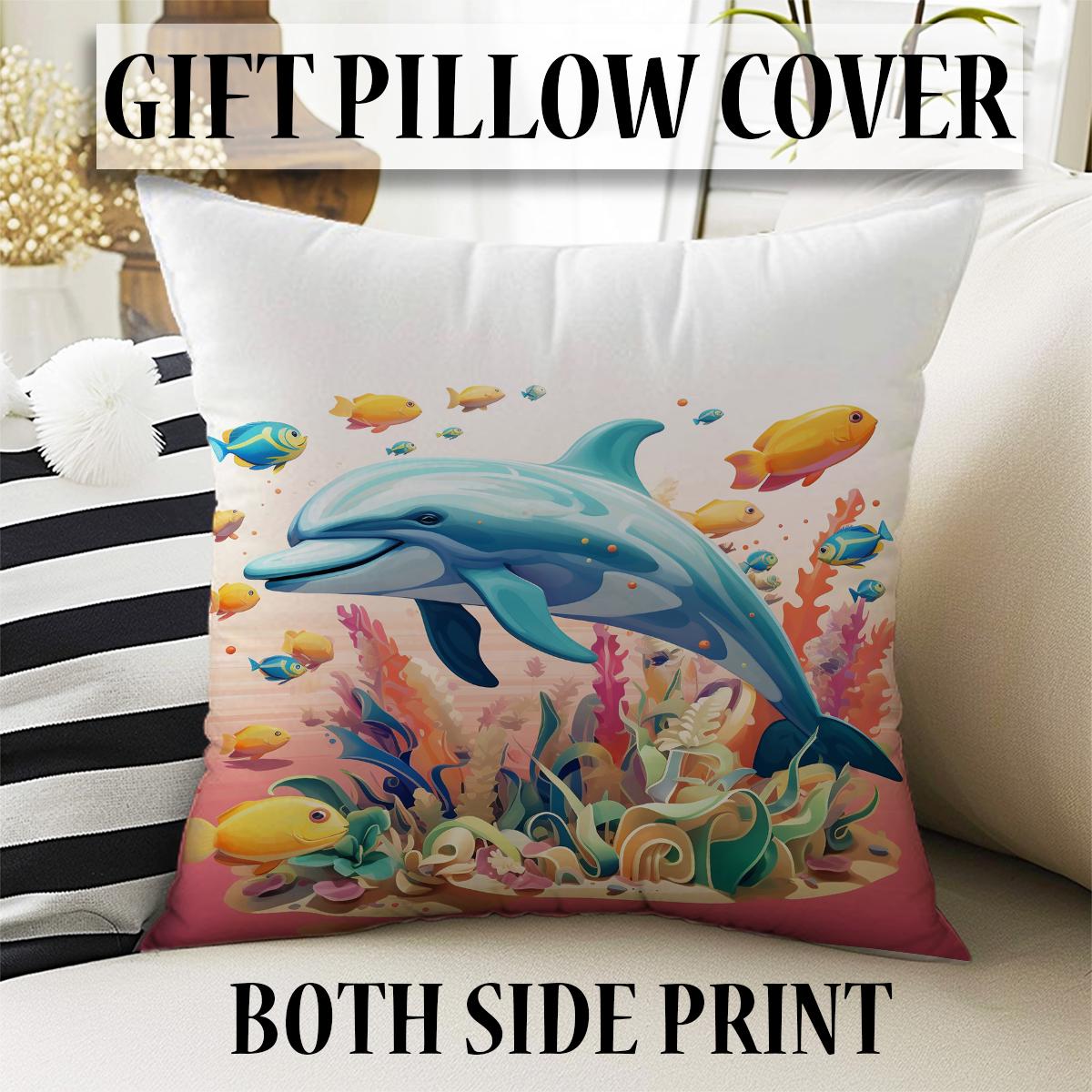 Round Colorful Under Sea Dolphin Fish Nursery Room Rug, Cute Pink Rug Gift For Kids, Baby Room Gift, Kids Room Decor with pillow case gift