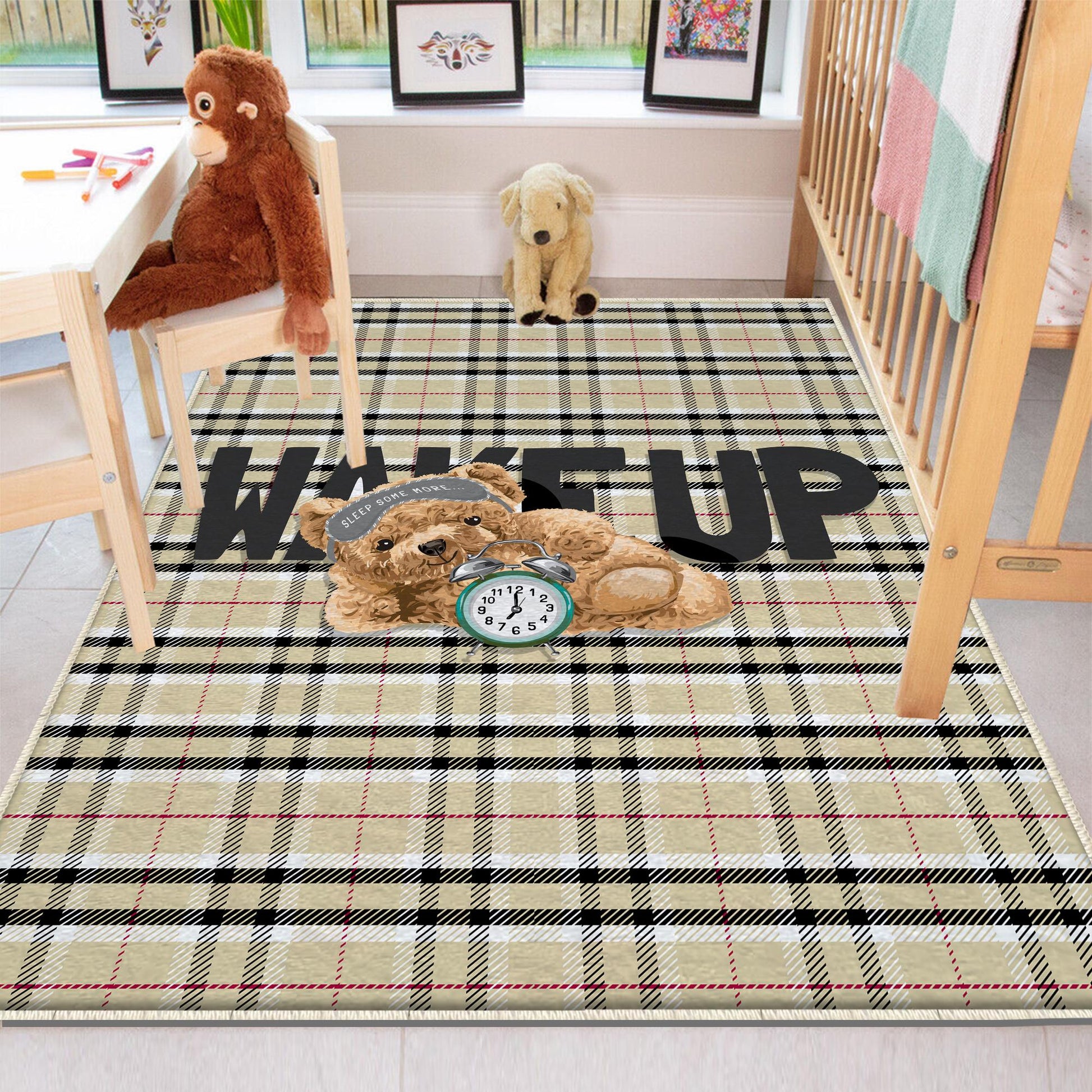 Round Wake up Cute Sleepy Bear Nursery Room Rug, Cute Rug Gift For Kids, Baby Room Gift, Kids Room Decor with pillow case gift