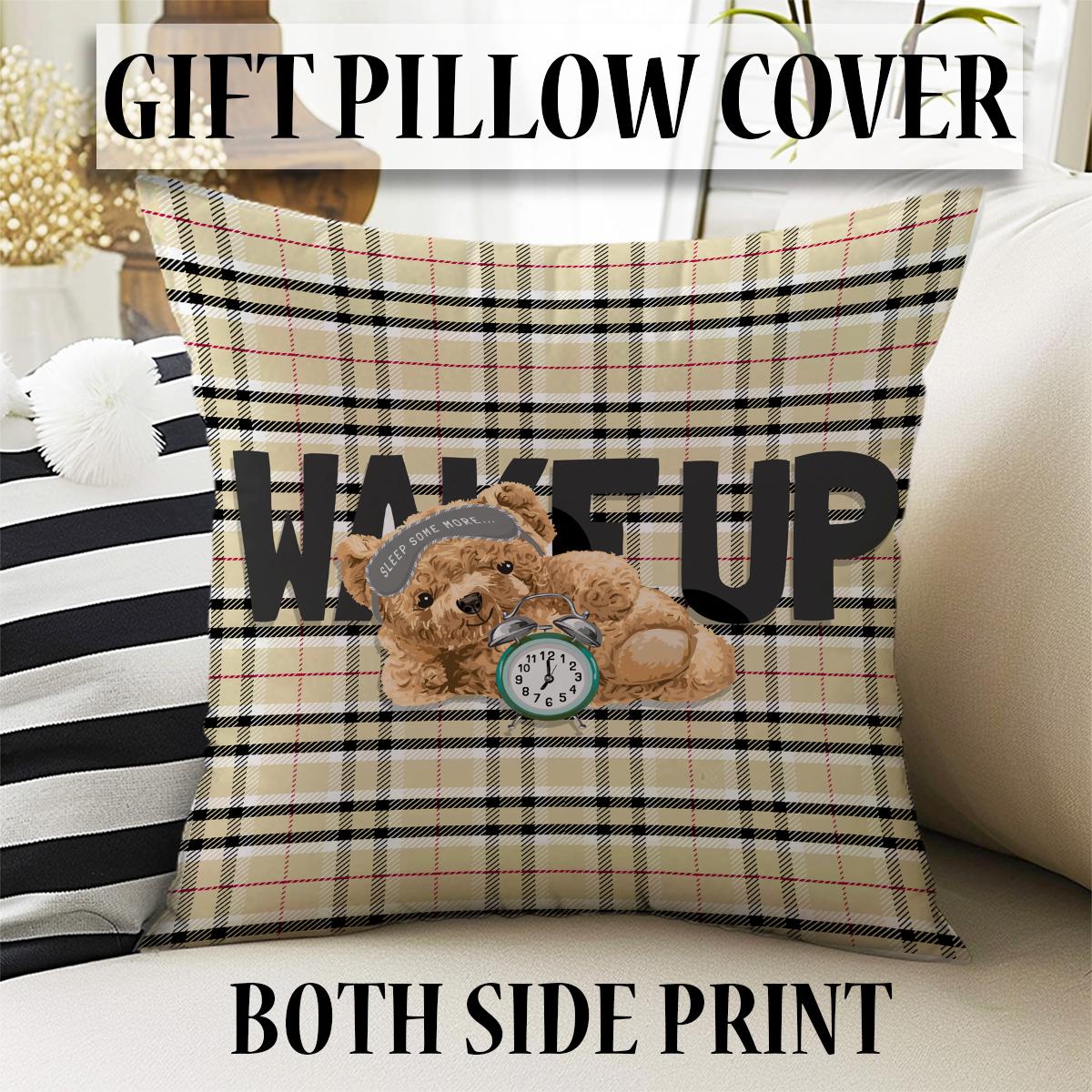 Round Wake up Cute Sleepy Bear Nursery Room Rug, Cute Rug Gift For Kids, Baby Room Gift, Kids Room Decor with pillow case gift