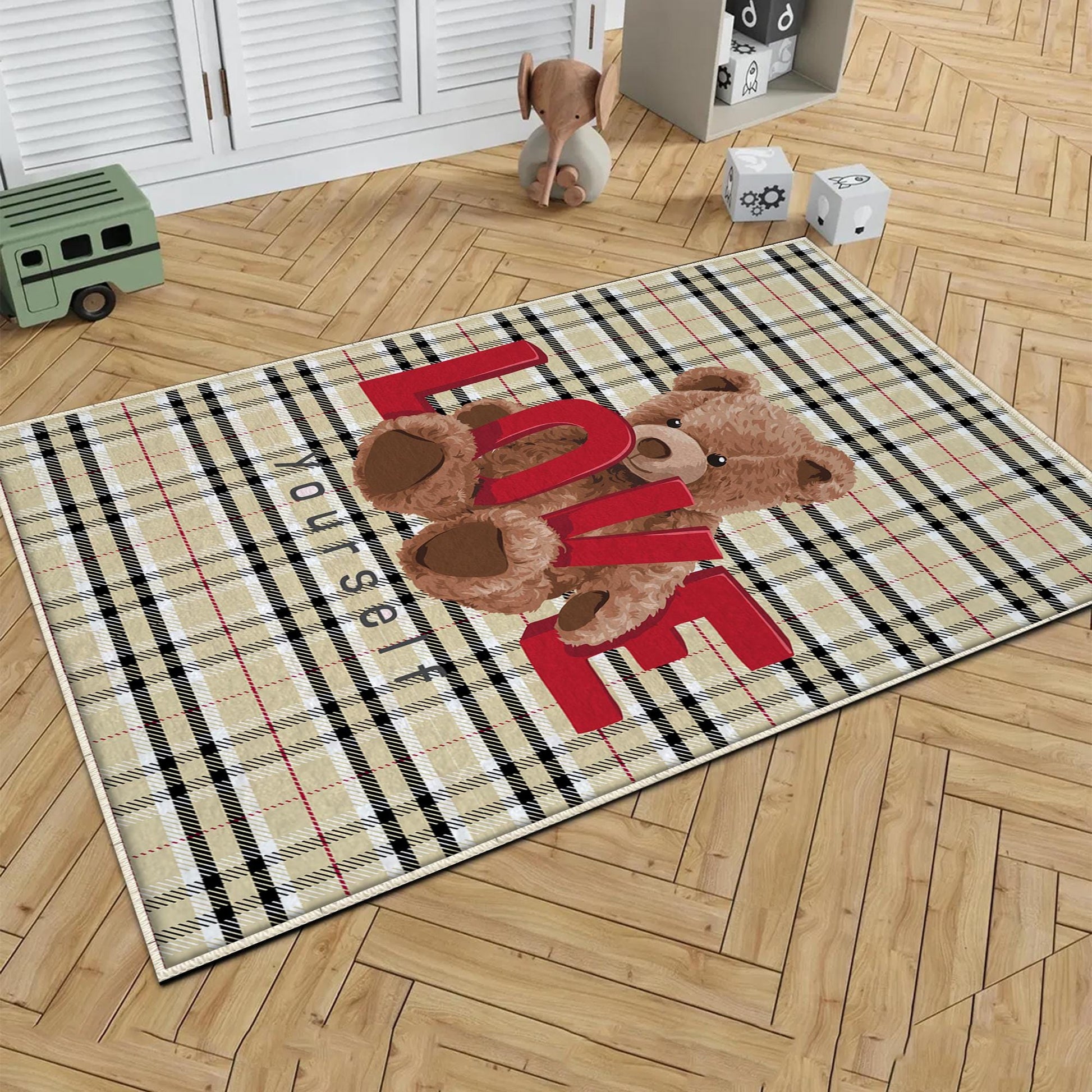 Round Cute Bear Nursery Room Rug, Cute Rug Gift For Kids, Baby Room Gift, Kids Room Decor with pillow case gift