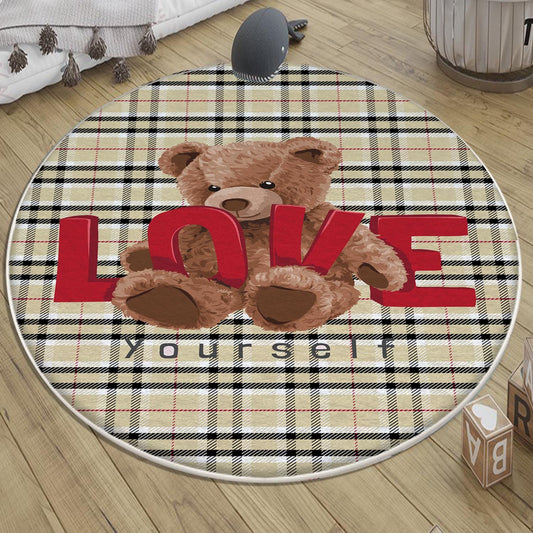 Round Cute Bear Nursery Room Rug, Cute Rug Gift For Kids, Baby Room Gift, Kids Room Decor with pillow case gift