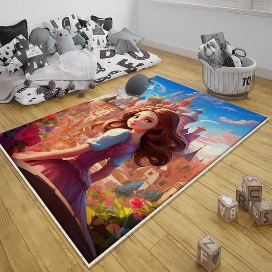 Medieval Princess Castle Girls Room Rug, Cute Girl Rug For Kids Room, Playground Rug, Baby Rug, Girl Kids Decor with pillow case gift