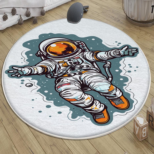 Round Space Themed Astronaut Kids Nursery Room Rug, Cute Rug Gift For Kids, Baby Room Gift, Kids Room Decor with pillow case gift