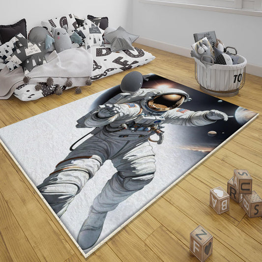 Space Themed Astronaut Kids Nursery Room Rug, Cute Rug Gift For Kids, Baby Room Gift, Kids Room Decor with pillow case gift
