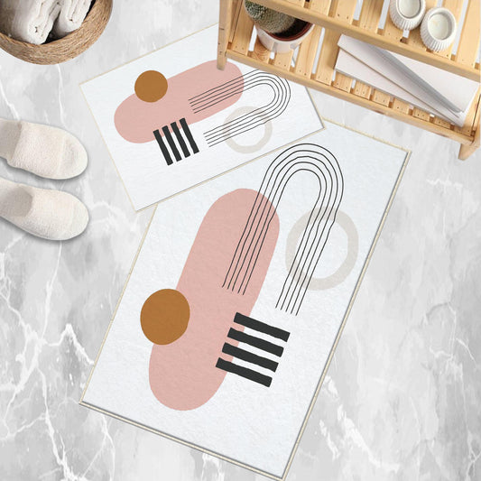 Pink Orange Black Minimal Geometric Bathroom Rug, Non Slip Quick Dry Bath Mat, Washable Soft Modern Toilet Mat