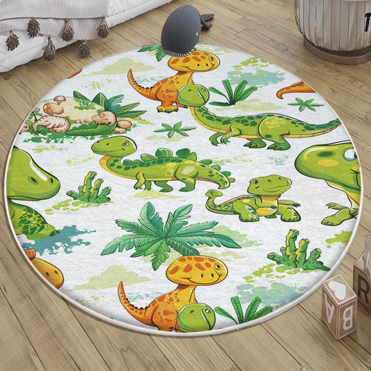 Round Dinosaurs Themed Nursery Room Rug, Washable Non-Slip Jurassic Rug Gift For Kids, Baby Room Gift, Kids Room Decor with pillow case gift