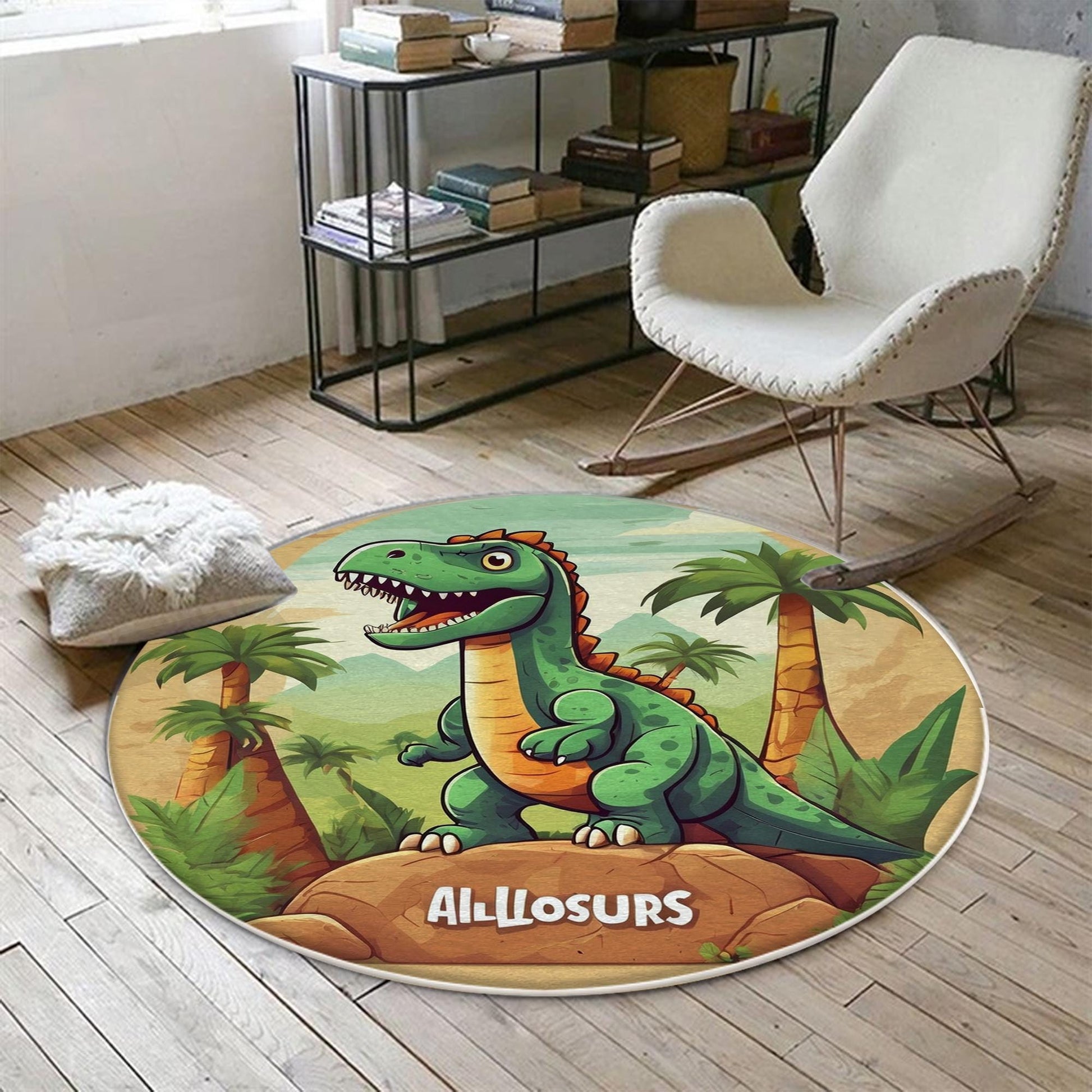 Dinosaurs Themed Kids Nursery Room Rug, Washable Non-Slip Jurassic Rug Gift For Kids, Baby Room Gift, Kids Room Decor with pillow case gift