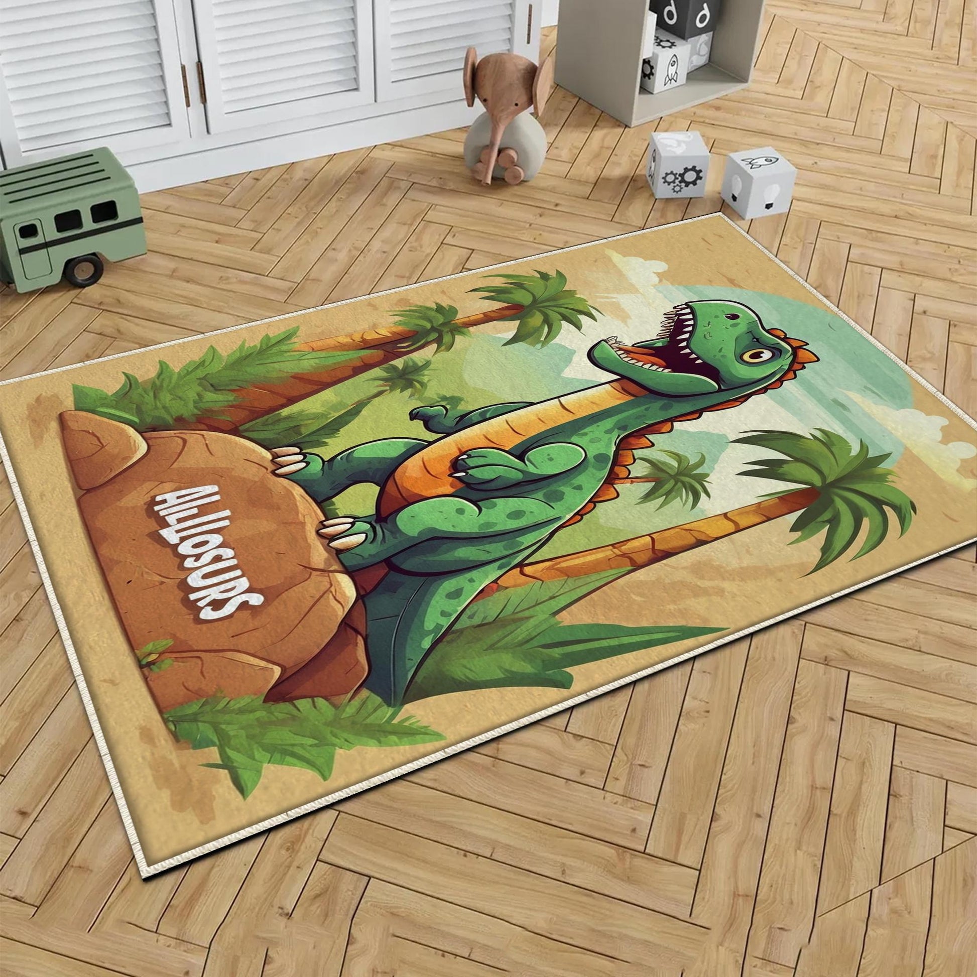 Round Dinosaurs Themed Nursery Room Rug, Washable Non-Slip Jurassic Rug Gift For Kids, Baby Room Gift, Kids Room Decor with pillow case gift