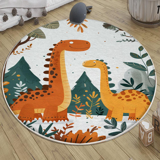 Round Dinosaurs Themed Nursery Room Rug, Washable Non-Slip Jurassic Rug Gift For Kids, Baby Room Gift, Kids Room Decor with pillow case gift