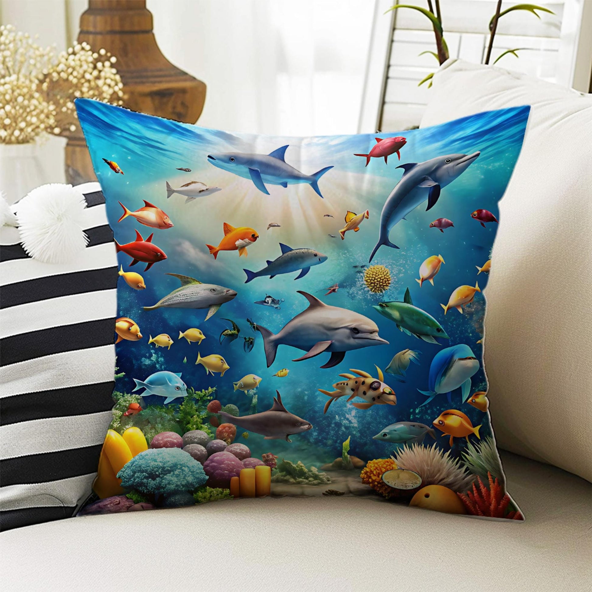 Cute Animals Pillow Covers for Kids Room & Playroom Decor, Bold Nursery Cushion Covers, Decorative Animal Themed Throw Pillowcases
