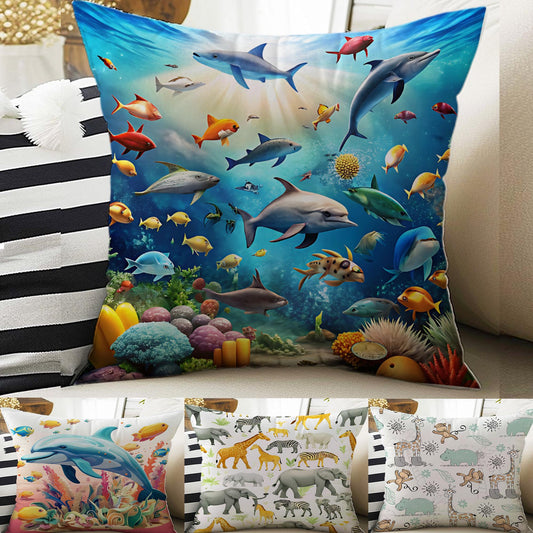 Cute Animals Pillow Covers for Kids Room Decor, Bold Nursery Cushion Covers, Decorative Animal Throw Pillowcases for Playroom