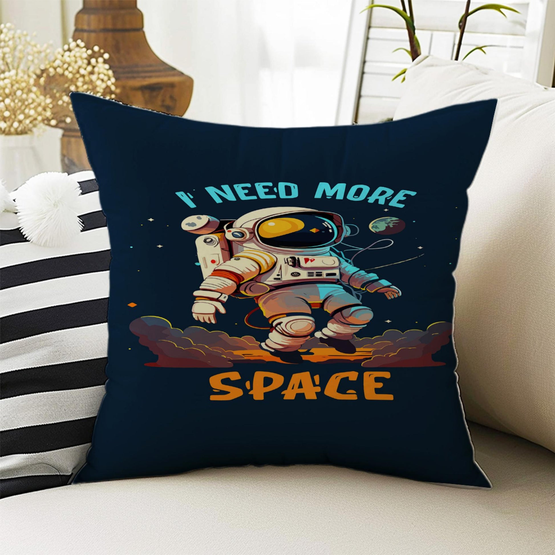 Cute Astronaut Pillow Covers for Kids Room & Playroom Decor, Bold Nursery Cushion Covers, Decorative Space Man Themed Throw Pillowcases
