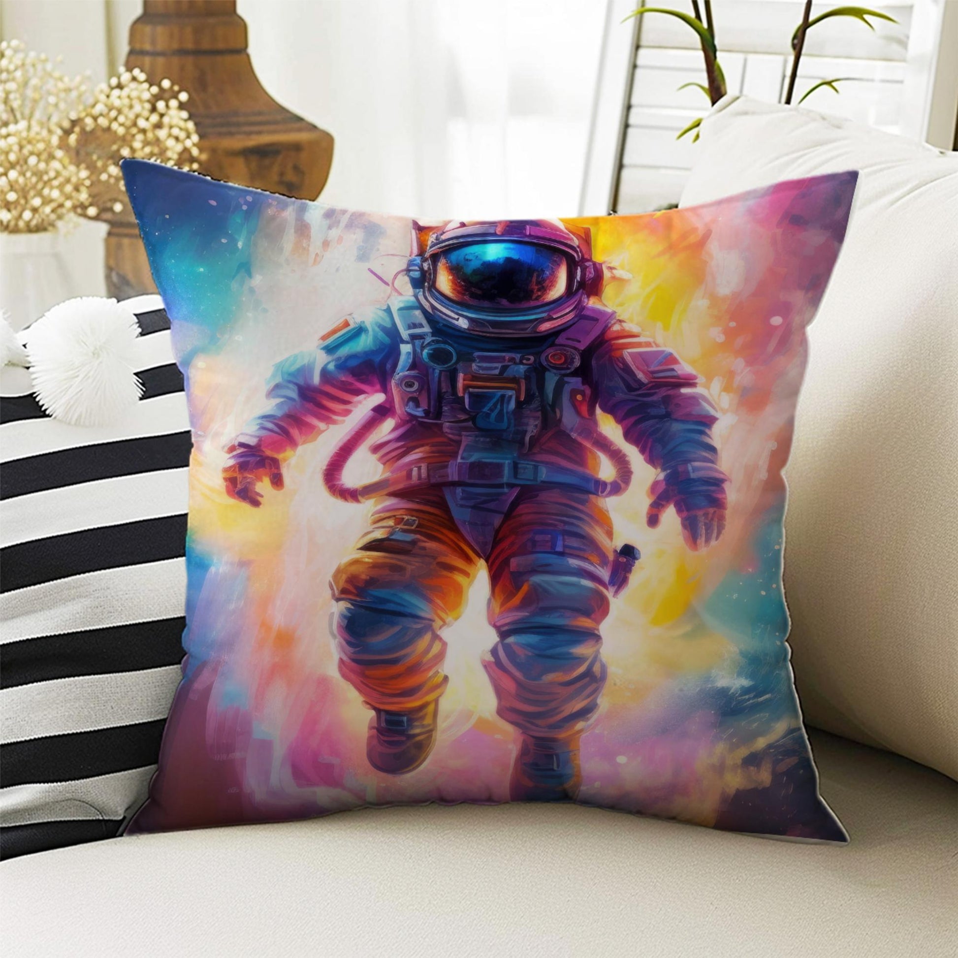Cute Astronaut Pillow Covers for Kids Room & Playroom Decor, Bold Nursery Cushion Covers, Decorative Space Man Themed Throw Pillowcases