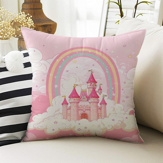 Kids Room Decor Cute Pink Castle Pillow Covers, Bold Nursery Cushion & Decorative Girls Throw Pillowcases for Playroom