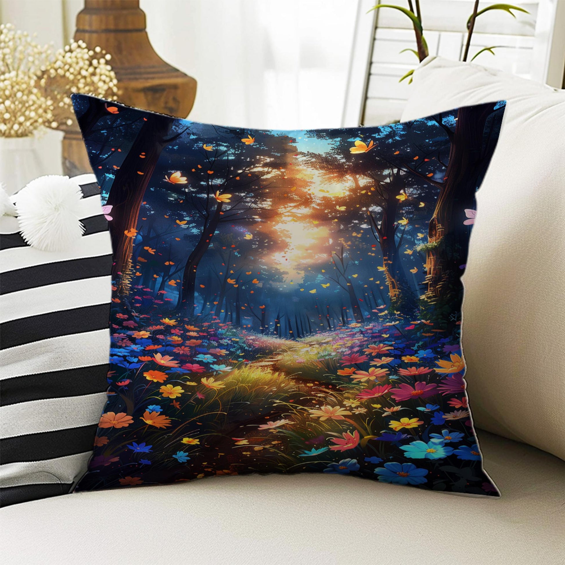 Kids Room Decor Girls Garden Floral Flowers Pillow Covers, Bold Nursery Cushion & Decorative Children Throw Pillowcases for Playroom