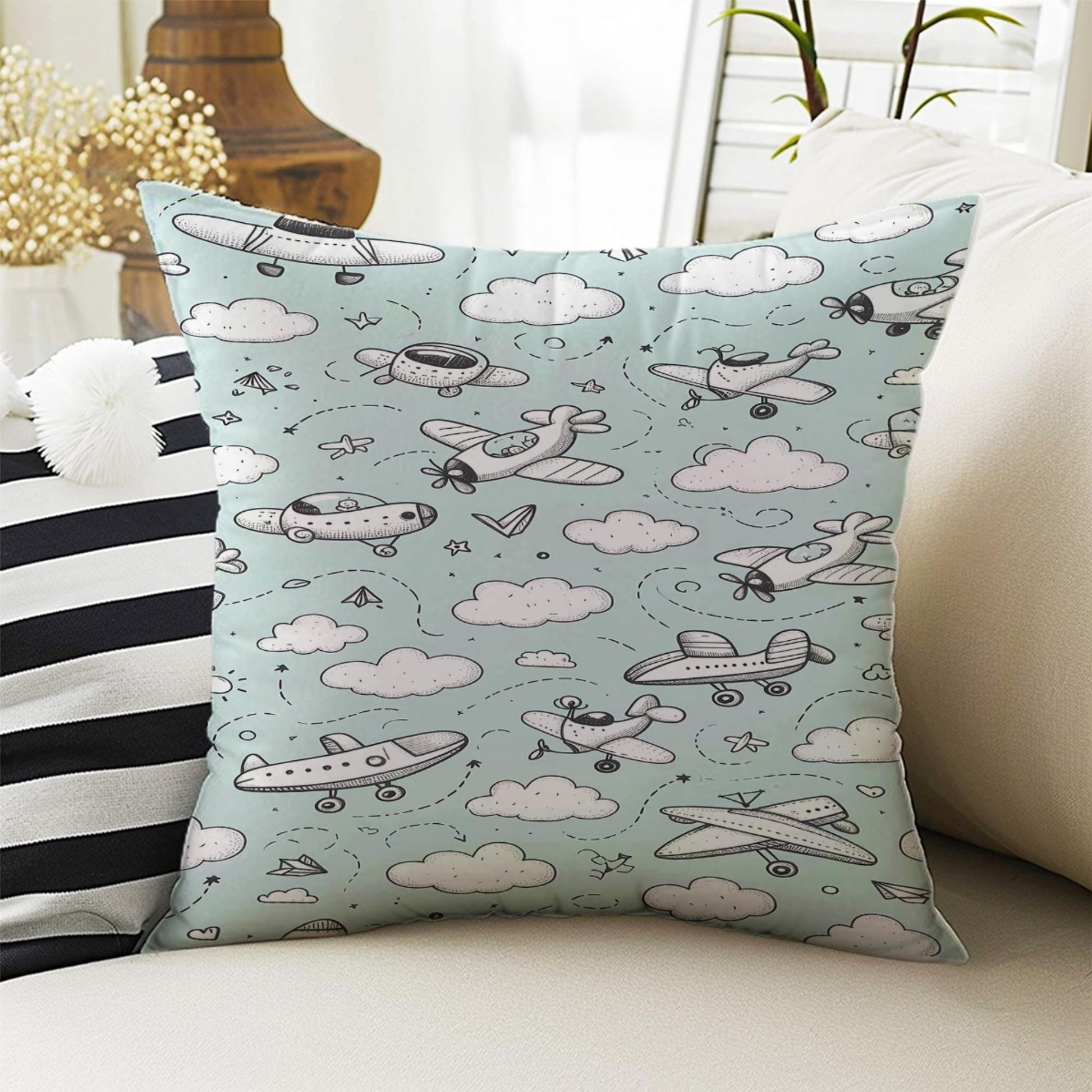 Kids Room Decor Car Plane Safari Boho Pillow Covers, Bold Nursery Cushion & Decorative Children Throw Pillowcases for Playroom