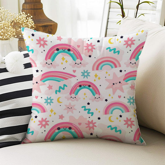 Kids Room Decor Colorful Pink Rainbow Clouds Pillow Covers, Bold Nursery Cushion & Decorative Children Throw Pillowcases for Playroom