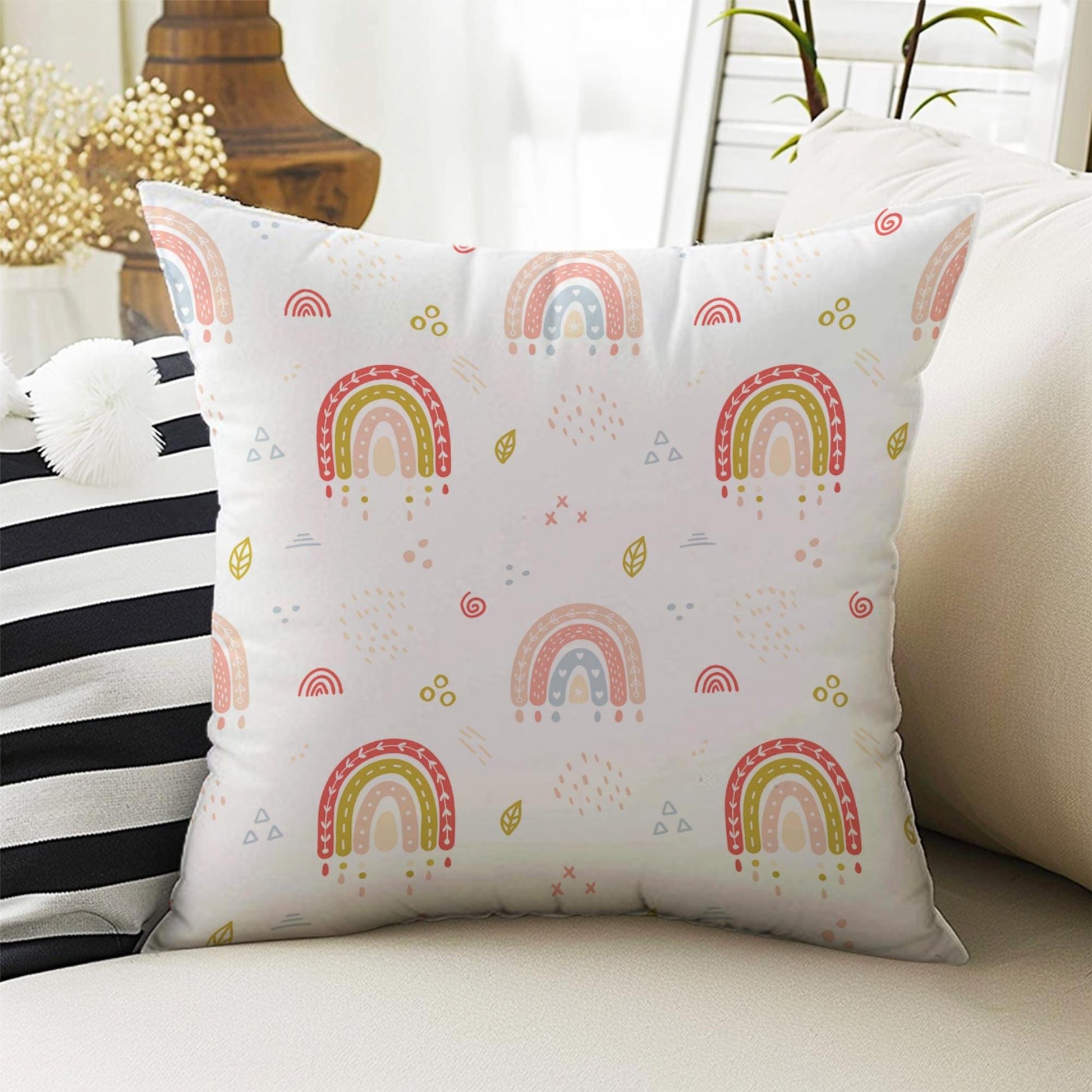 Kids Room Decor Boho Colorful Pink Rainbow Clouds Pillow Covers, Bold Nursery Cushion & Decorative Children Throw Pillowcases for Playroom
