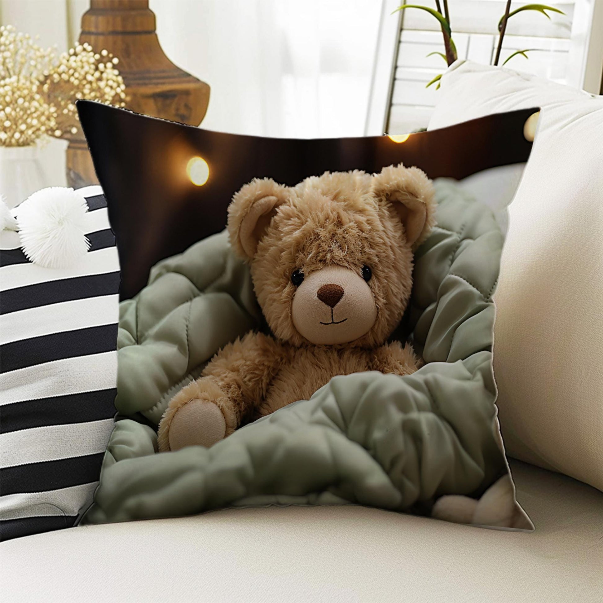 Kids Room Decor Cute Bear Animal Pillow Covers, Bold Nursery Cushion & Decorative Children Throw Pillowcases for Playroom
