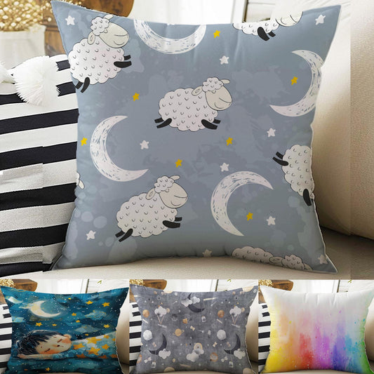 Kids Room Decor Cute Lamb Sheep Moon Star Pillow Covers, Bold Nursery Cushion & Decorative Children Throw Pillowcases for Playroom