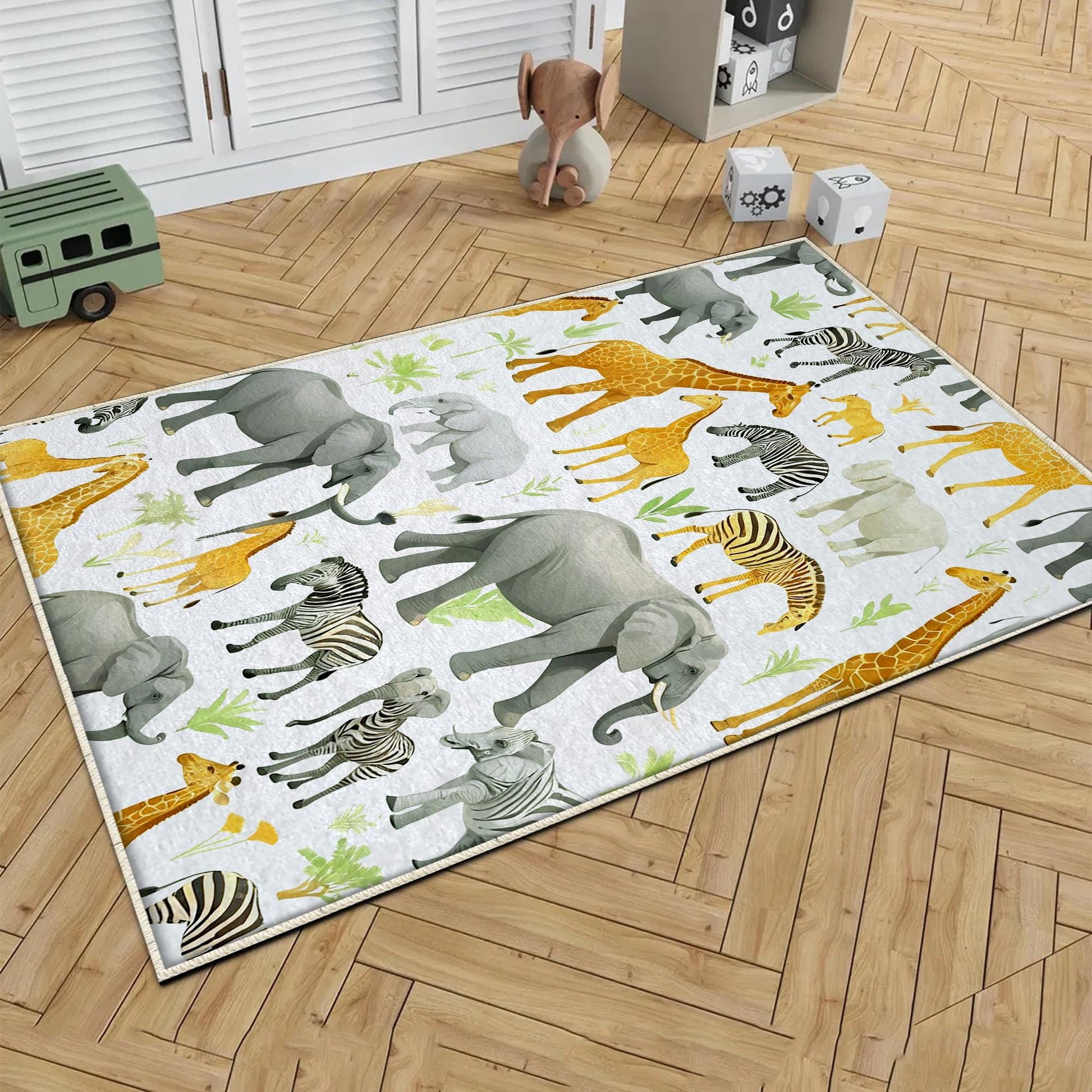 Round Safari Giraffe Zebra Elephant Nursery Rug|Cute Animal Rug Gift For Kids|Baby Shower Rug|Baby Gift Nursery Decor with pillow case gift