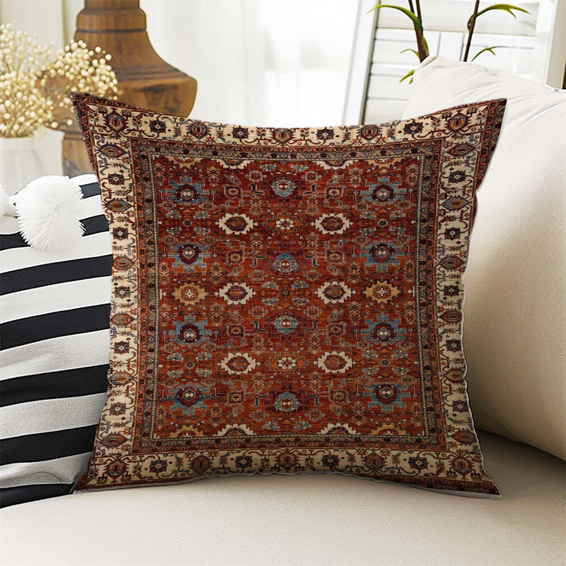 Turkish Kilim Pillow Covers - Vintage Rug Design Cushion Case, Retro Print Throw Pillow Accent for Boho Home Decor