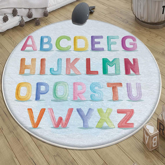 Round Alphabet Letters Nursery Kids Room Rug, Cute Educational Rug Gift For Kids, Baby Kids Room Gift, Kids Room Decor with pillow case gift