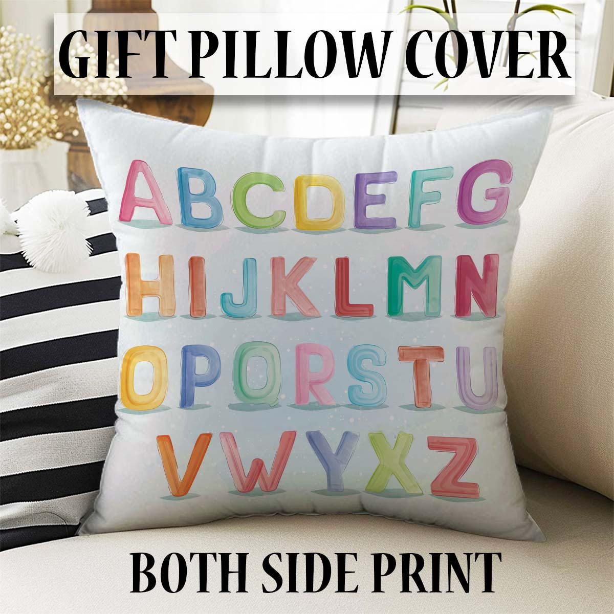 Round Alphabet Letters Nursery Kids Room Rug, Cute Educational Rug Gift For Kids, Baby Kids Room Gift, Kids Room Decor with pillow case gift