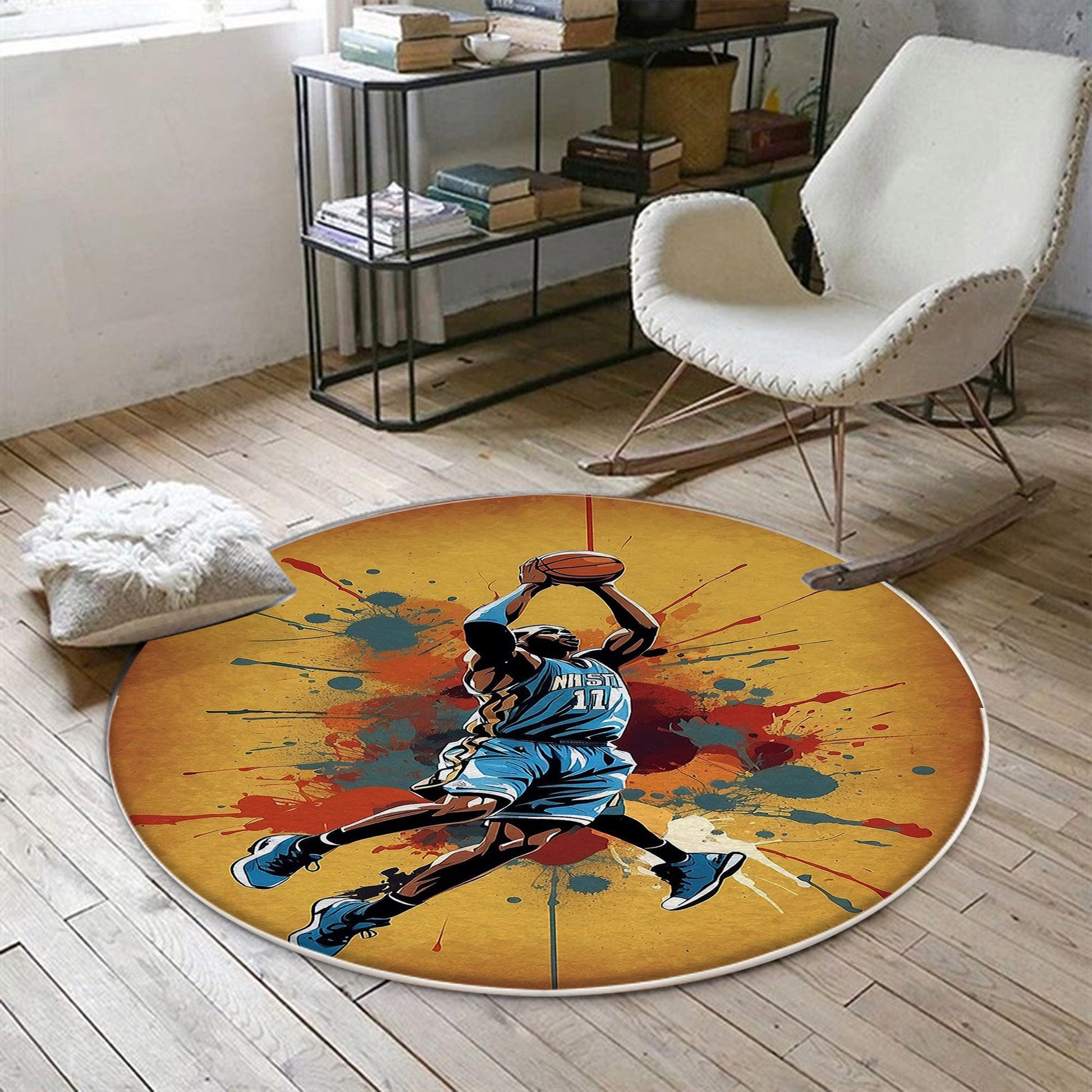 Round Basketball Player Nursery Kids Room Rug, Cute Play Rug Gift For Kid, Baby Kids Room Gift, Kids Room Decor with pillow case gift