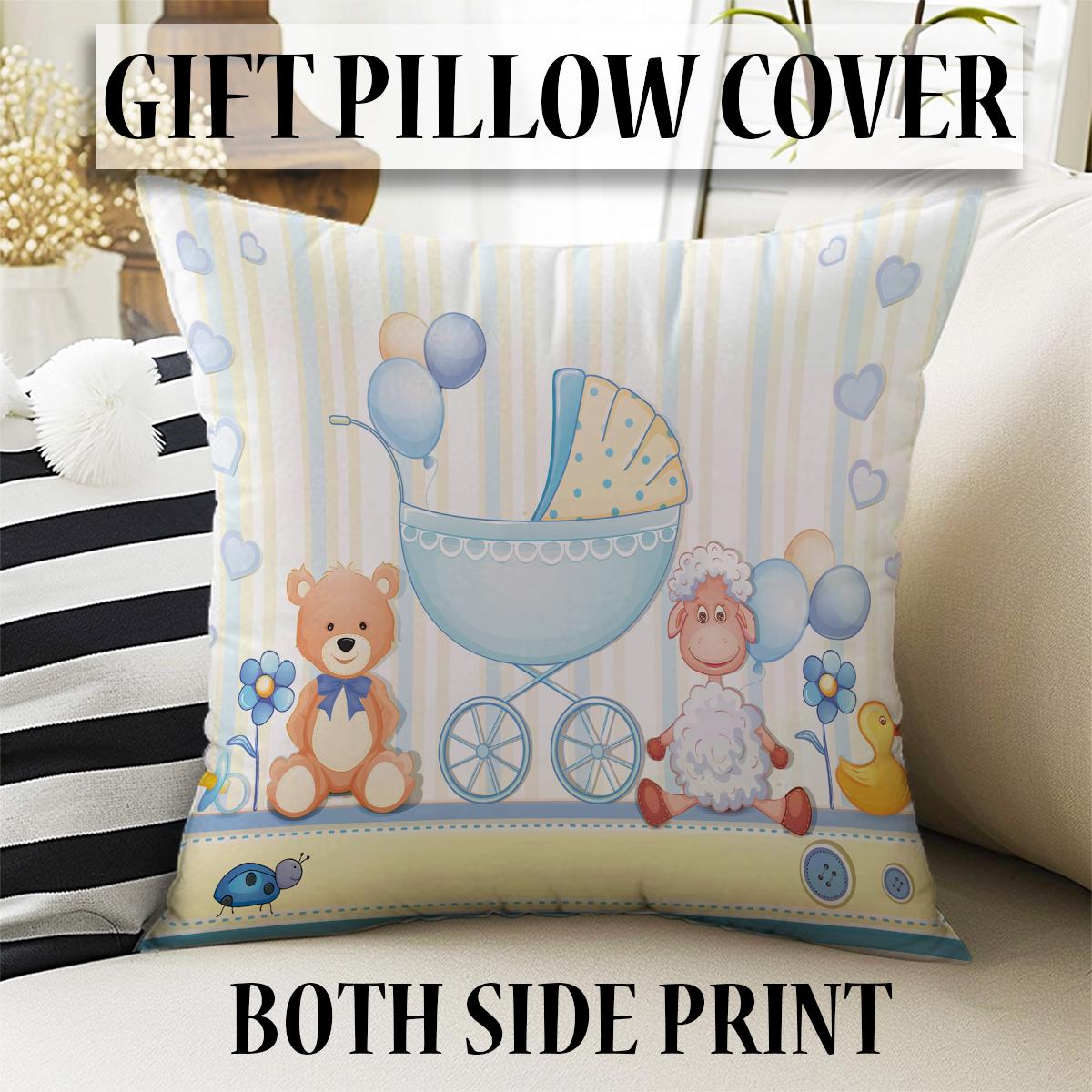 Blue Bear and Lamb Nursery Room Rug, Cute Animal Rug Gift For Kid, Baby Shower Boy Kids Room Gift, , Kids Room Decor with pillow case gift