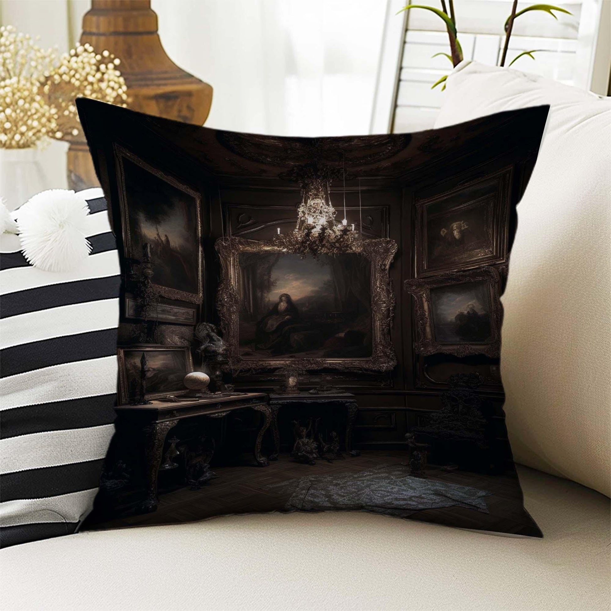 Dark Academia Pillow Cover, Gothic Rooms Cushion, Victorian Castle Decorative Throw Pillowcase, Moody Home Decor Accent