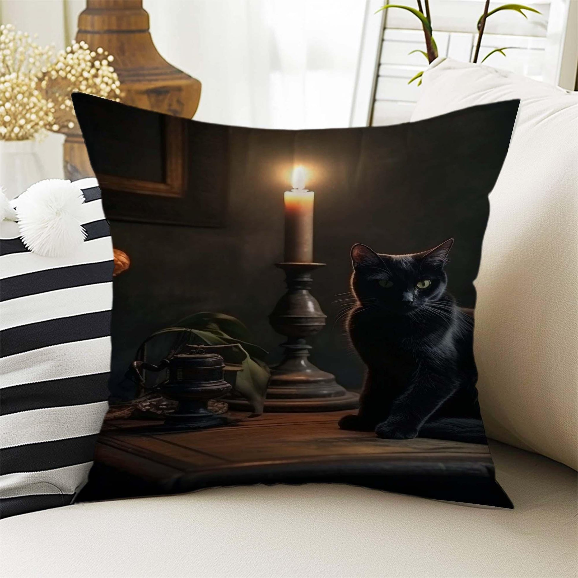 Dark Academia Pillow Cover, Gothic Cats Cushion, Victorian Black Cat Decorative Throw Pillowcase, Moody Home Decor Accent