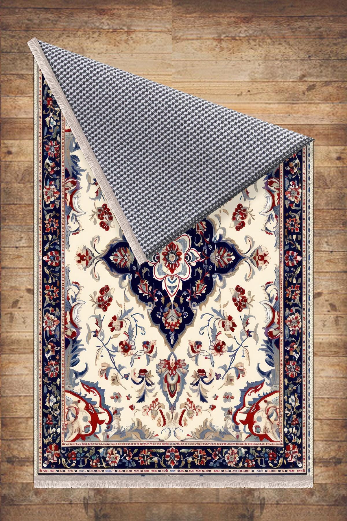 Persian Vintage Style Rug Navy Blue Red Carpet, Soft Textured Kitchen Runner, Bohemian Area Rugs for Living Room & Bedroom