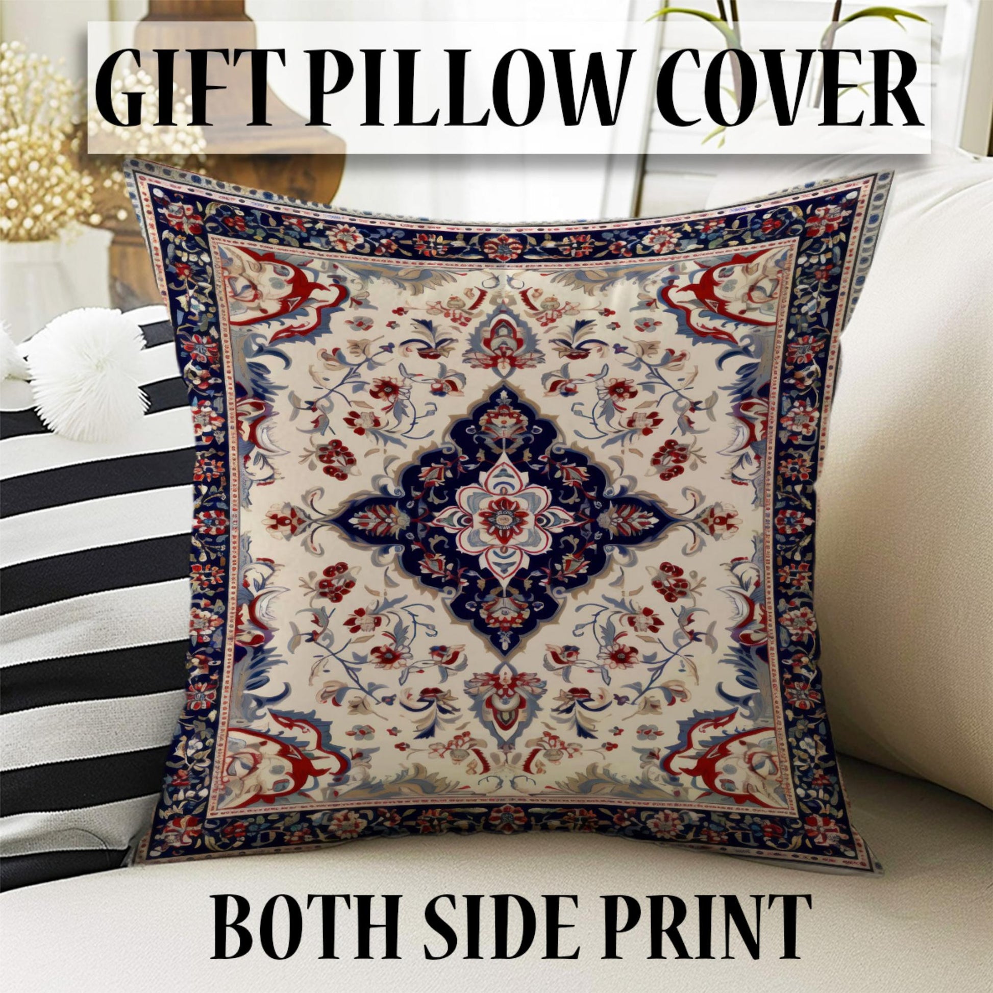 Persian Vintage Style Rug Navy Blue Red Carpet, Soft Textured Kitchen Runner, Bohemian Area Rugs for Living Room & Bedroom