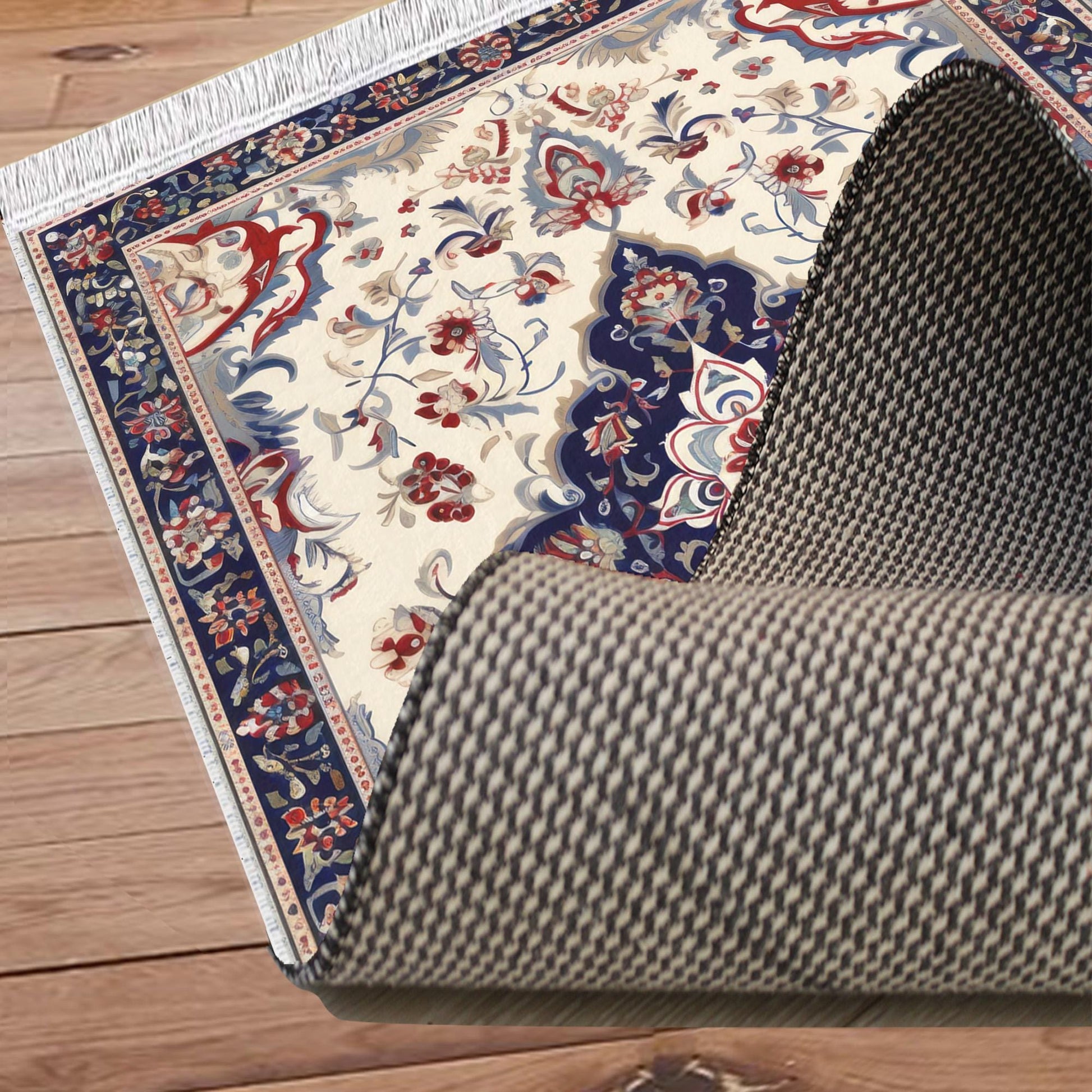 Persian Vintage Style Rug Navy Blue Red Carpet, Soft Textured Kitchen Runner, Bohemian Area Rugs for Living Room & Bedroom