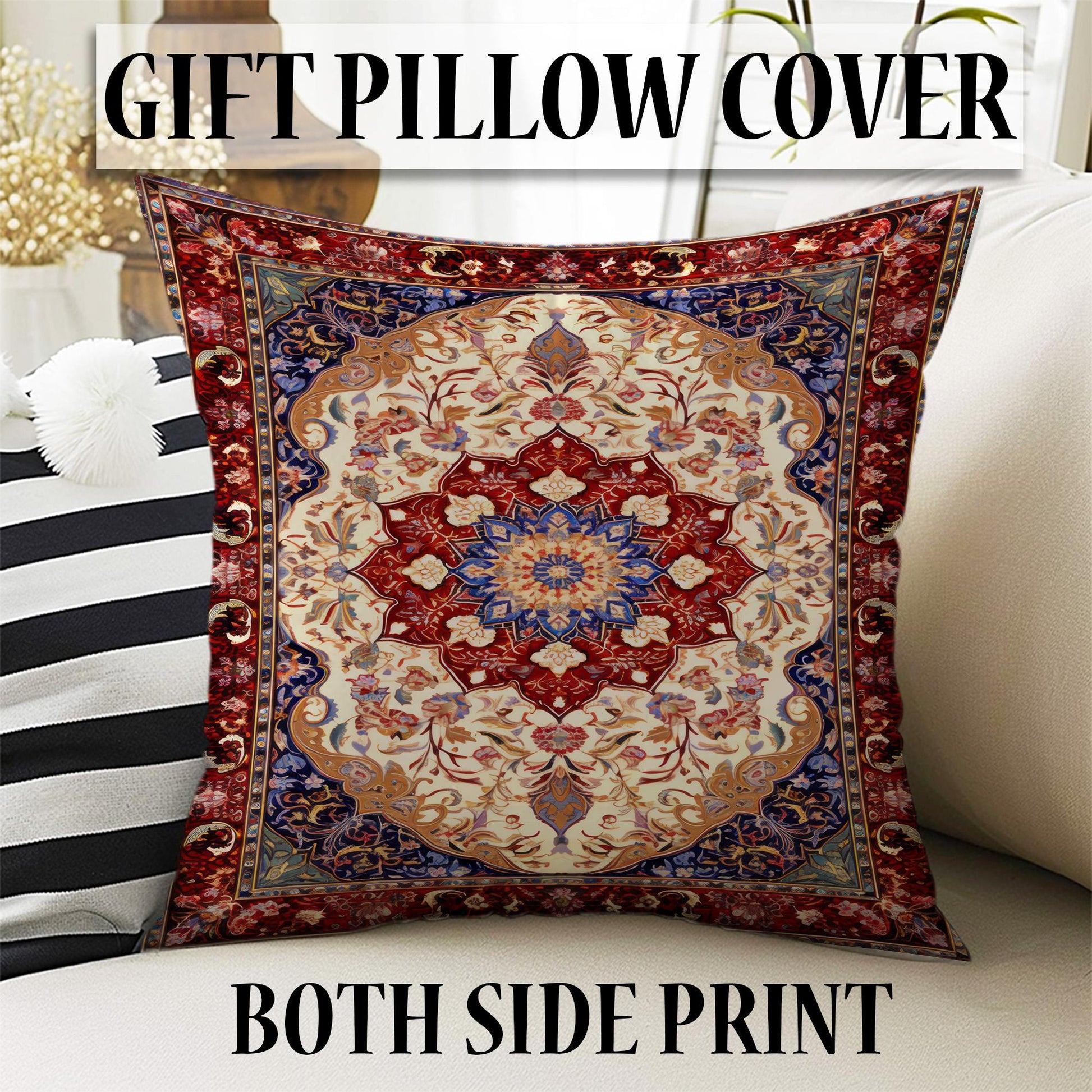 Persian Vintage Style Rug, Blue Red Burgundy Turkish Ottoman Carpet, Soft Textured Kitchen Runner Bohemian Area Rug for Living Room Bedroom