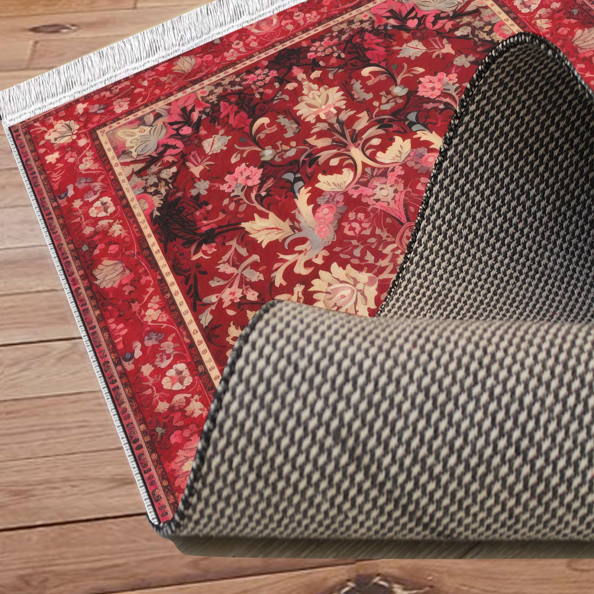 Persian Vintage Style Rug, Red Burgundy Turkish Ottoman Carpet, Soft Textured Kitchen Runner, Bohemian Area Rug for Living Room Bedroom