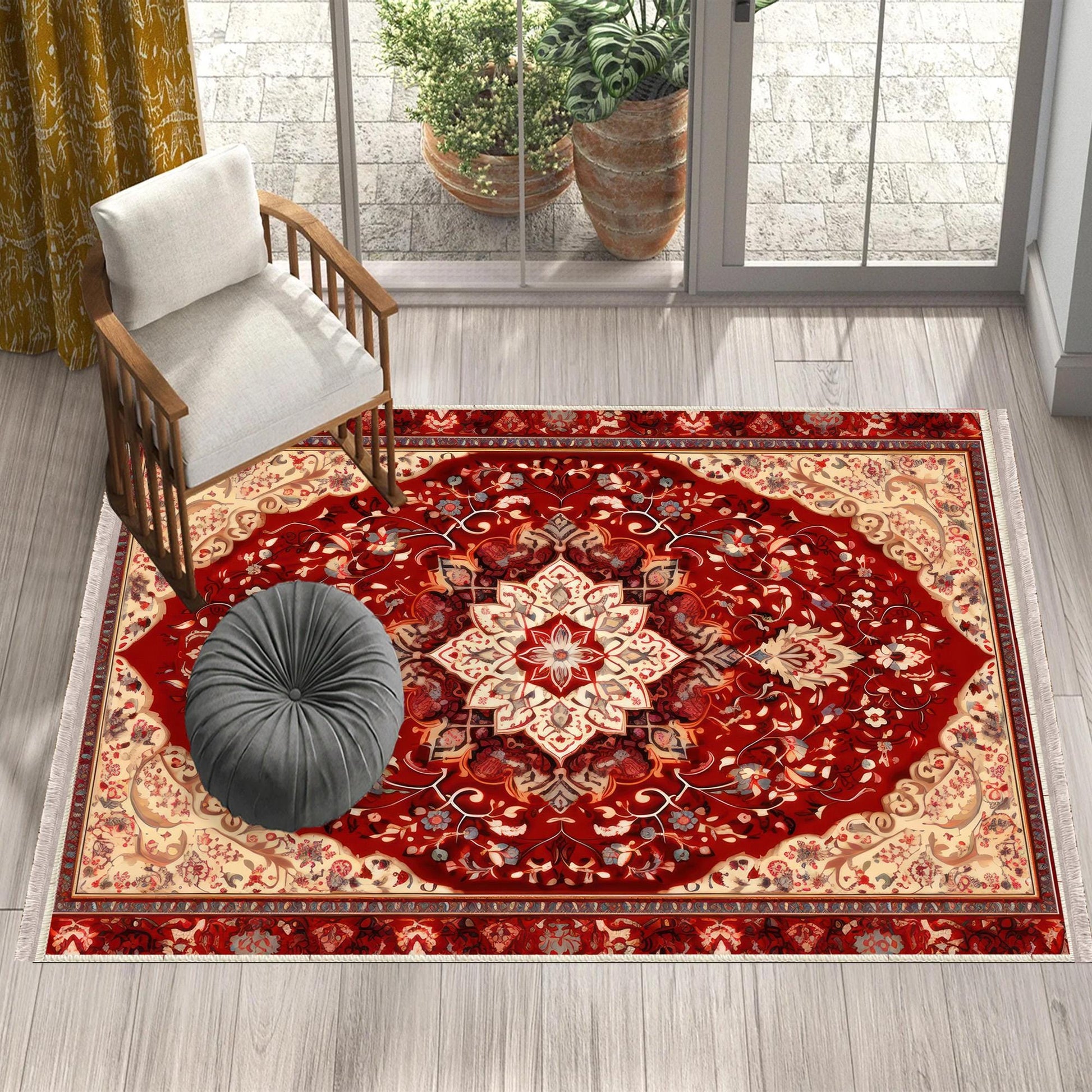 Persian Vintage Style Rug, Red Brown Turkish Ottoman Carpet, Soft Textured Kitchen Runner, Bohemian Area Rug for Living Room Bedroom