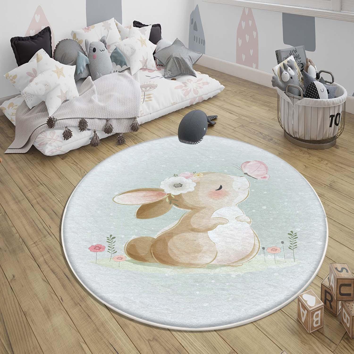 Rabbit Bunny Kids Baby Nursery Room Rug, Cute Animal Rug Gift For Kid, Baby Shower Kids Room Gift, Kids Room Decor with pillow case gift