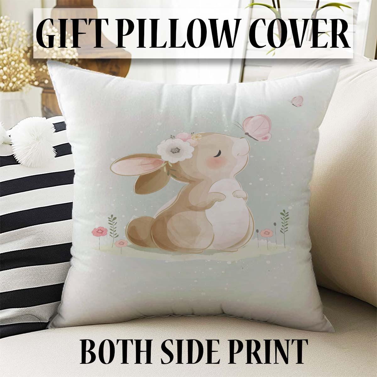 Round Rabbit Bunny Kids Nursery Room Rug, Cute Animal Rug Gift For Kid, Baby Shower Kids Room Gift, Kids Room Decor with pillow case gift