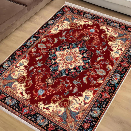 Persian Vintage Style Rug, Red Burgundy Turkish Ottoman Carpet, Soft Textured Kitchen Runner Bohemian Area Rug for Living Room Bedroom