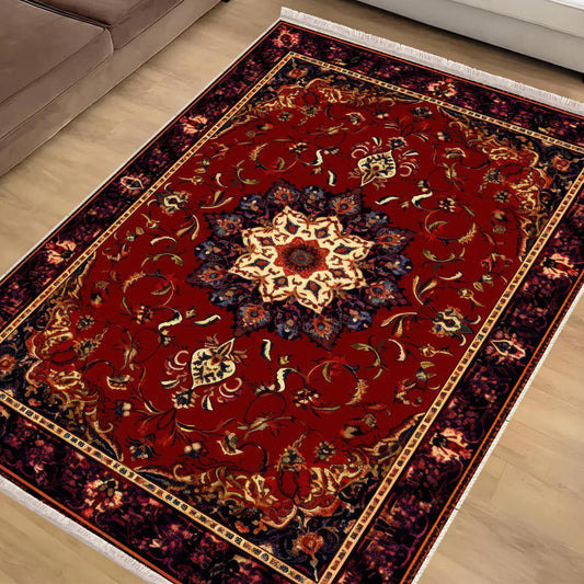 Persian Vintage Style Rug, Red Burgundy Turkish Ottoman Carpet, Soft Textured Kitchen Runner, Bohemian Area Rug for Living Room Bedroom