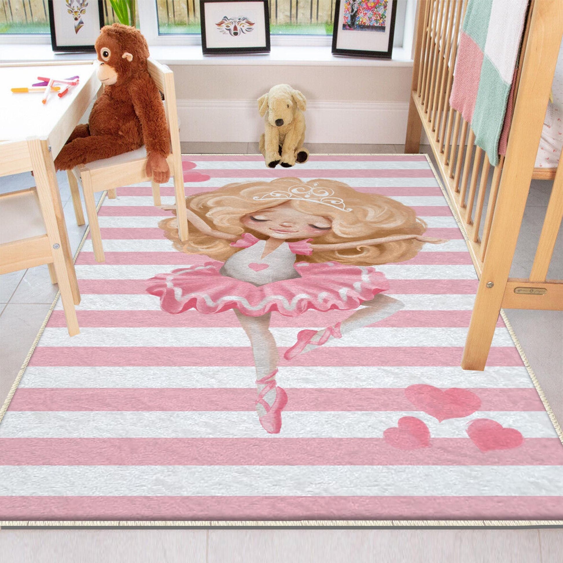 Round Pink Blonde Ballerina Girl Nursery Room Rug, Cute Ballerina Rug Gift For Kid, Girl Baby Room Gift,Kid Room Decor with pillow case gift