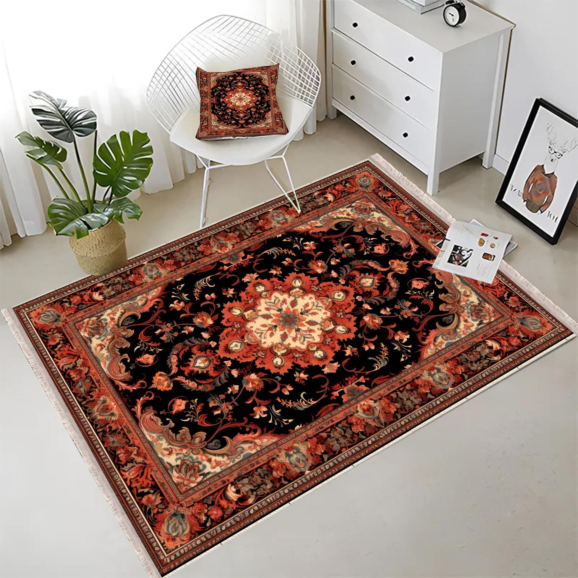 Persian Floral Victorian Rug, Brown Orange Turkish Medieval Carpet, Soft Textured Kitchen Runner, Bohemian Area Rug for Living Room Bedroom