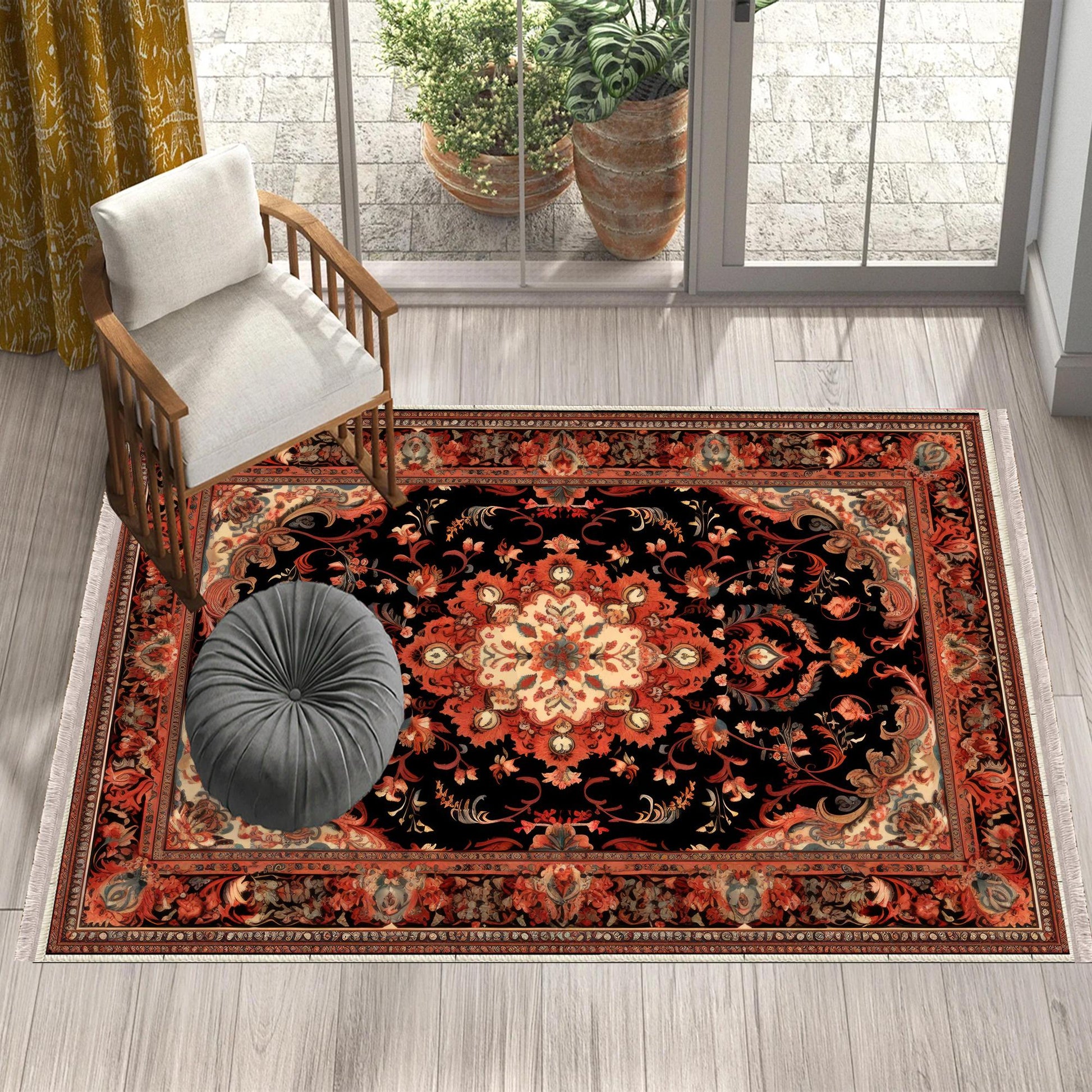 Persian Floral Victorian Rug, Brown Orange Turkish Medieval Carpet, Soft Textured Kitchen Runner, Bohemian Area Rug for Living Room Bedroom