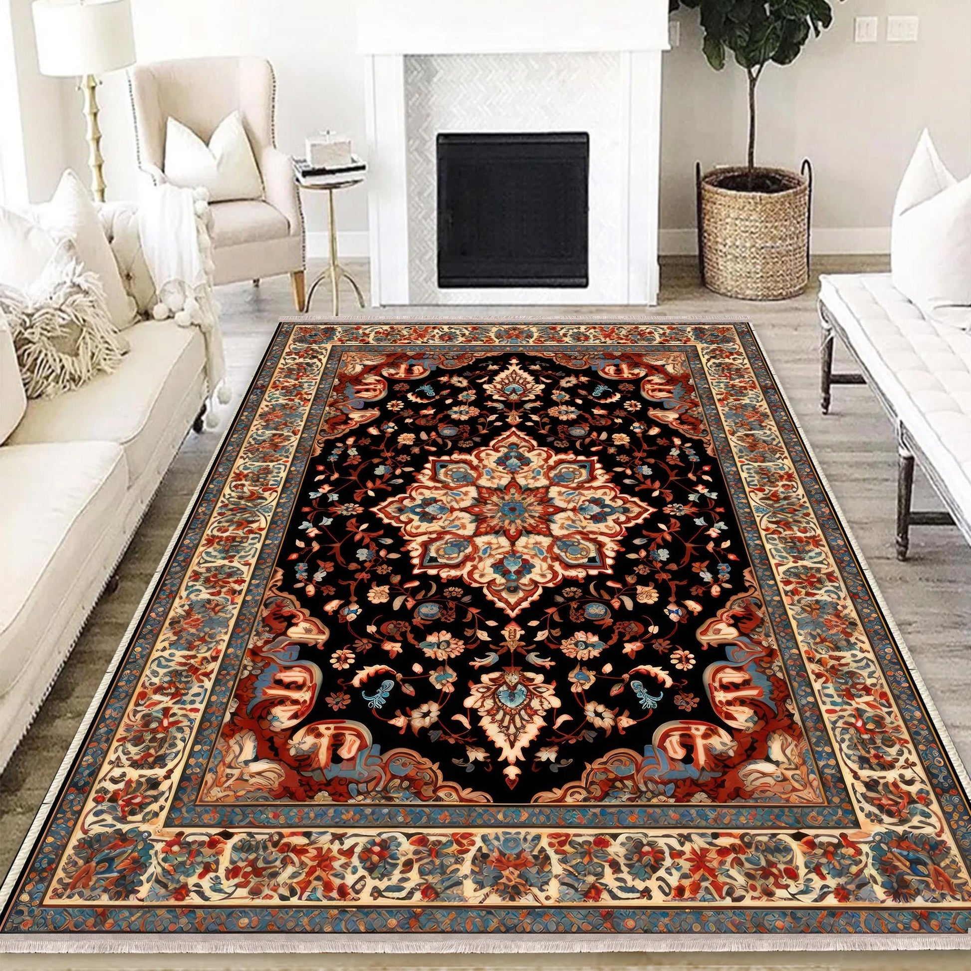 Persian Floral Victorian Rug Brown Orange Turkish Medieval Carpet Soft Textured Kitchen Runner Bohemian Area Rug